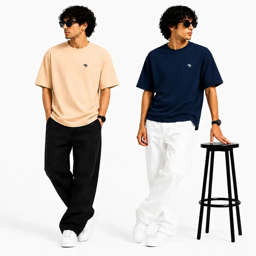 Fox Essential Tee - Elegant Combination peach and navy blue