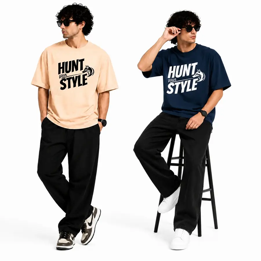 HYS Printed Tee Taupe and Navy Blue